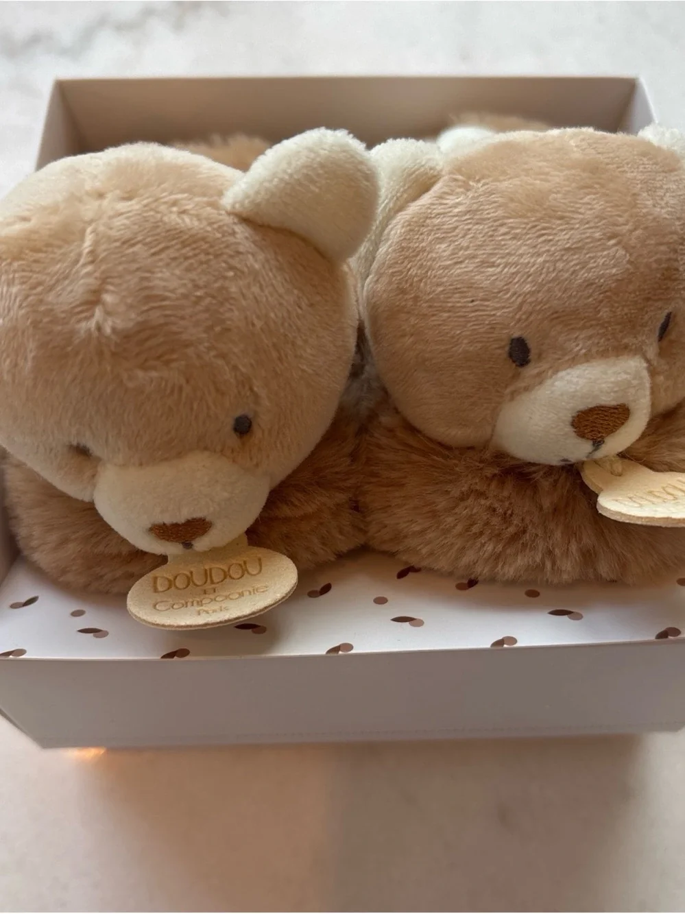 Doudou Plush Bear Infant Slippers in Light Brown